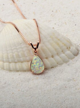 新款 ins风 爆款澳水滴项链吊坠饰品镶进口欧泊