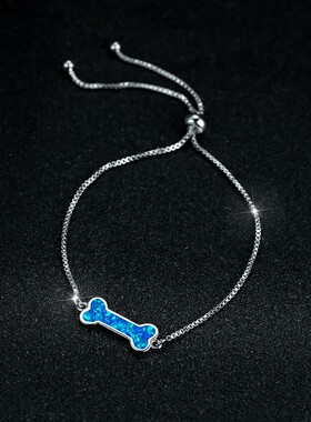 新款跨境SHEIN欧美时尚手链夸张豪华复古白金蓝色澳宝骨头手链