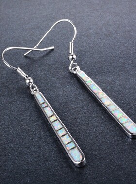 新款欧美创意设计 白金不规则格子形白色澳宝耳环 精致首饰品