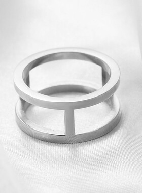 新款欧美热卖简约双圈镂空钛钢戒指工字指环10MM时尚百搭指环