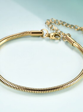 新款欧美跨境304不锈钢圆蛇链手链潮流钛钢 3MM百搭简约18K金手链