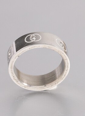 新款欧美ins个性时尚简约双圈O字环绕镶钻不锈钢钛钢戒指指环厂家