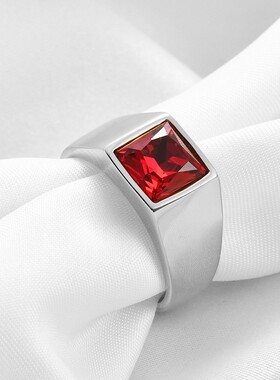 新款欧美跨境11MM不锈钢方形镶锆多色指环个性复古不锈钢男女戒指