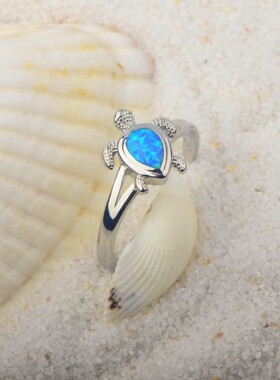 新款Opal澳宝夏威夷风格海洋小乌龟戒指澳宝海龟戒指厂家镶嵌进口