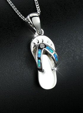 新款跨境小众设计个性人字拖鞋吊坠个性百搭项链 40+4CM