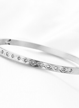 新款跨境欧美ins4MM椭圆单排菱形镶钻304不锈钢钛钢开口手镯