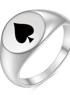 新款欧美跨境热卖12MM椭圆形光面戒指黑桃A钛钢时尚个性戒指指环