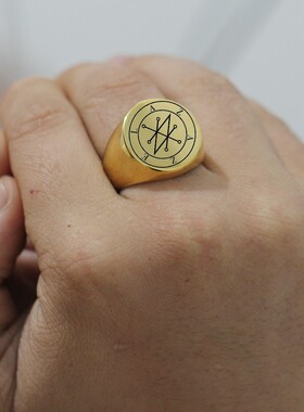 新款欧美跨境热卖22MM圆形符号图案男士戒指复古时尚个性指环潮流