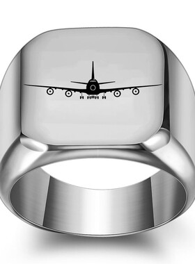 新款欧美创意激光Logo飞机钛钢戒指男士复古朋克方形18MM学生潮男
