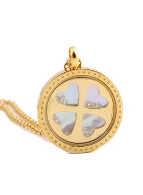 新款韩版气质22MM圆形女项链幸运草时尚镂空带钻项链不锈钢锁骨链