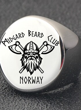 新款欧美跨境指环复古22MM激光双斧走江湖朋克个性百搭不锈钢戒指