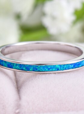 新款跨境热卖白金蓝澳宝圈圈戒指女气质简约个性百搭韩款指环饰品