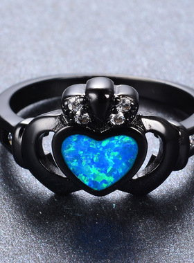 欧泊心形带钻锆石现货戒指新品