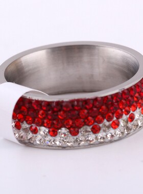 新款欧美跨境热卖百搭8MM镶钻渐变色学生时尚简约不锈钢钛钢戒指