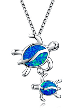 白金欧泊吊坠项链