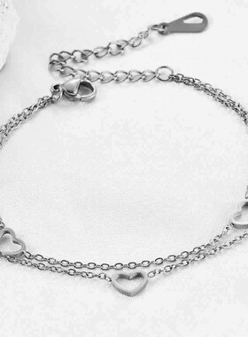 新款跨境亚马逊时尚不锈钢18K金手链镂空心形链条分层调节手饰女