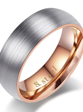 新款跨境欧美6 8 MM个性简约拉丝钛钢情侣戒指刻字不锈钢戒指