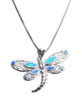 新款跨境欧美时尚个性925银蓝色澳宝蝴蝶吊坠项链女式气质百搭锁