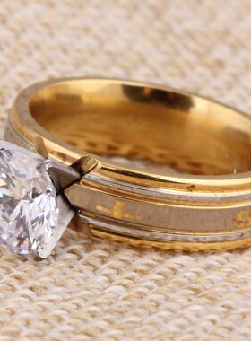 新款欧美时尚ins个性钛钢镶锆不锈钢戒指18K金百搭婚礼戒指婚戒女