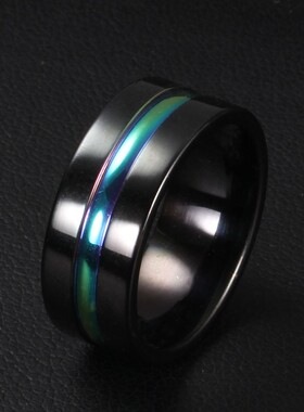 新款欧美ins个性8mm复古暗黑时尚黑间彩不锈钢时尚戒指黑武士钛钢