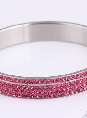 新款四排钻12MM不锈钢胶泥手镯欧美热卖简约个性复古钛钢手环厂家