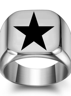 新款厂家 欧美个性钛钢不锈钢18MM五角星指环复古不锈钢戒指简约