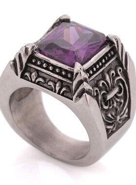 新款欧美时尚复古宫廷风水晶镶嵌钛钢戒指不锈钢男女个性扳指戒指