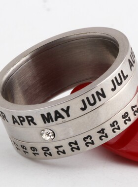 新款欧美创意可旋转8MM日历不锈钢戒指个性时尚指环钛钢热卖