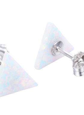 新品 白金进口opal欧泊澳宝白色进口opal欧泊澳宝三角形耳钉
