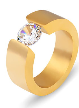 新款欧美跨境8mm时尚 八心八箭镶钻钛钢不锈钢戒指百搭指环男女