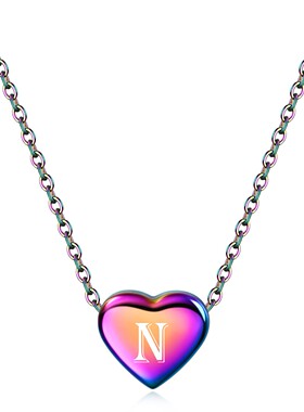 新款欧美不锈钢桃心字母吊坠爱心彩色26个字母时尚项链热卖女