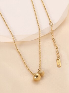 新款厂家18K金双圆珠光面磨砂项链女百搭锁骨链项链ins时尚百搭女