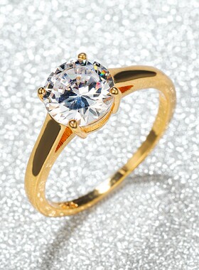 新款热卖爆款跨境饰品K金四爪8mm白色圆钻戒指可爱简约戒指