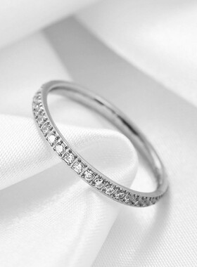 新款2MM宽欧美时尚简约ins百搭单排镶锆女304不锈钢钛钢戒指指环