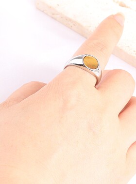新款欧美跨境简约复古镶猫眼石女个性钛钢戒指时尚简百搭戒指指环