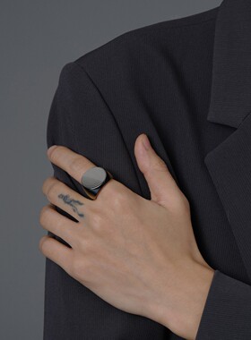 新款欧美跨境热卖22MM圆形简约大熊猫男士戒指复古时尚个性潮流