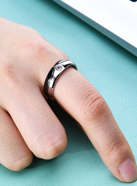 新款欧美跨境亚马逊热卖简约不锈钢情侣戒指对戒镶钻情人节礼物戒