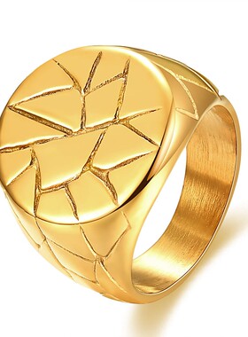 新款欧美跨境热卖时尚不规则裂纹铸造指环不锈钢菱格纹理宽版戒指