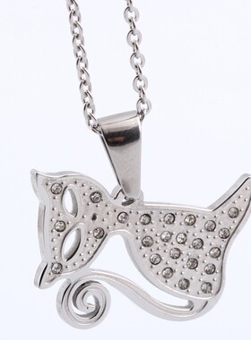 新款情人节礼物趣味小猫咪 韩版ins时尚简约不锈钢镶钻项链 厂家