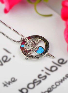 新款Opal澳宝项链女款天使爱心锁骨链蓝色爱心天使吊坠澳宝项链欧