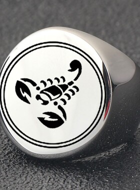 新款欧美跨境热卖不锈钢光面动物蝎子戒指霸气圆形22MM复古男戒指