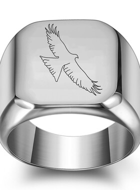 新款欧美创意飞翔中的老鹰钛钢戒指男士复古朋克方形18MM学生潮男