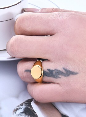 新款不锈钢光面戒指ins简约12MM钛钢18K金指环情侣百搭可激光Logo