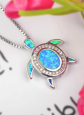 新款项链女欧美海洋系列蓝色澳宝乌龟项链乌龟吊坠毛衣链欧珀项链