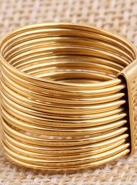 新款厂家 欧美夸张13MM18K金真金电镀钛钢戒指个性钢丝不锈钢戒指