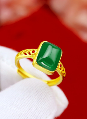 古法金镶玉活口现货女戒新品