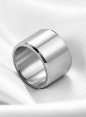 新款欧美跨境热卖15MM大号简约不锈钢戒指指环哑光拉丝平板做旧戒
