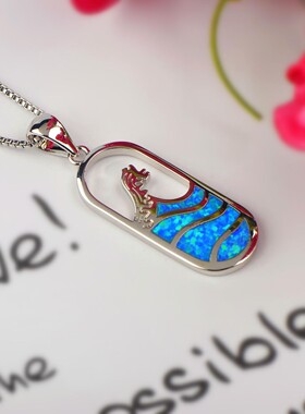 新款亚马逊ins风夏威夷蓝色澳宝海浪瓶子项链海浪吊坠毛衣链欧珀