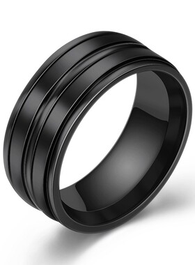 新款欧美亚马逊热卖简约8MM双磨砂304不锈钢戒指男女情侣简约对戒