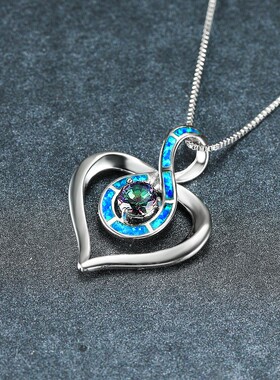 新款亚马逊跨境澳宝圆钻爱心项链欧美风时尚简约八字形颈链锁骨链